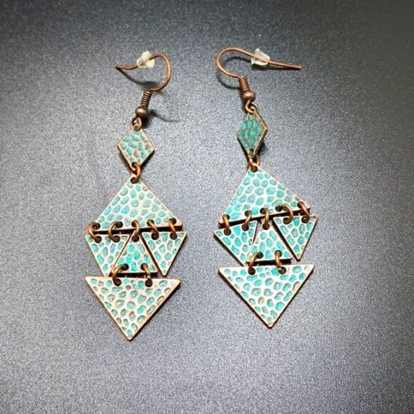 COPPER bronze abstract geometric boho earrings - Picture 1 of 4